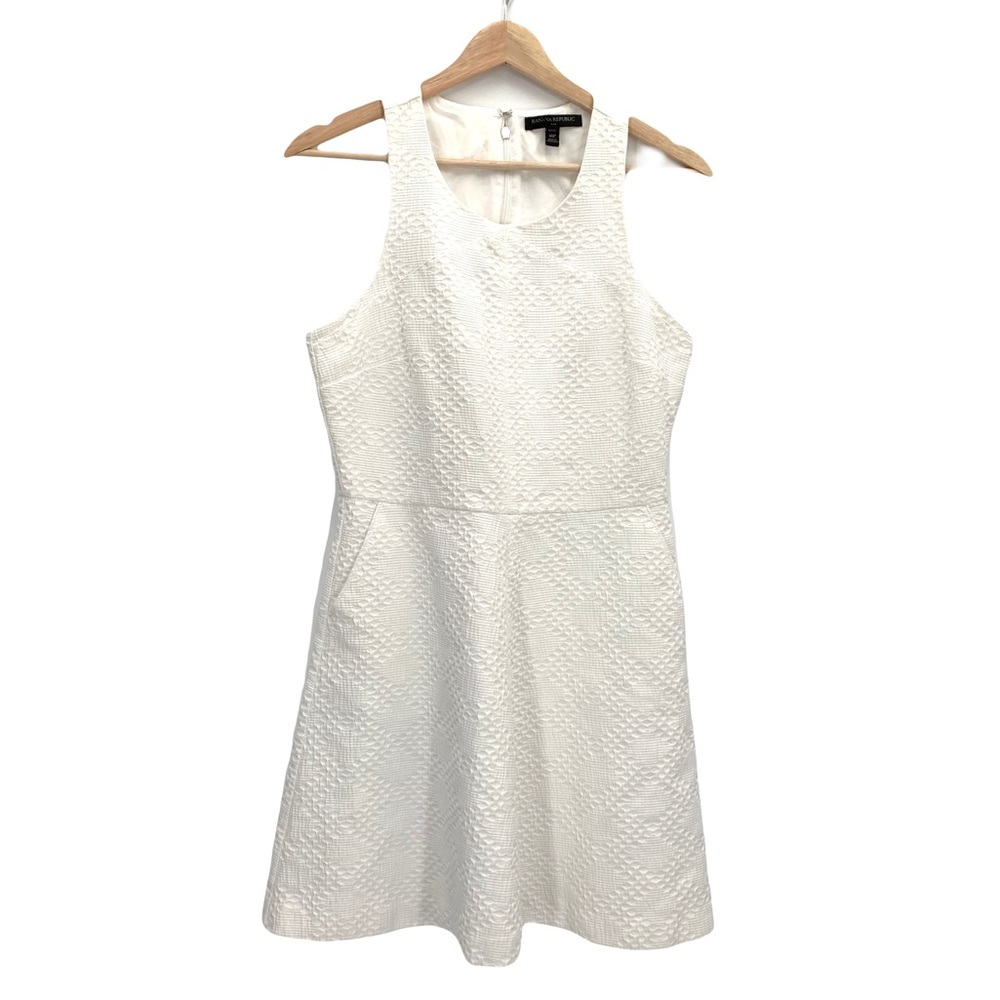 Banana Republic White Textured Sleeveless Fit Flare Midi Dress 10P Graduation